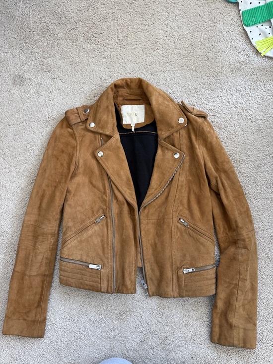 Maje Jackets & Blazers - Maje Tan Suede Moto Jacket